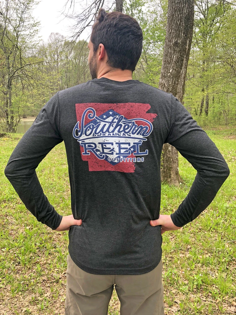 Southern Reel Outfitters Logo LS T-Shirt On Arkansas Flag SRO Apparel 2 Southern Reel Outfitters Logo LS T-Shirt On Arkansas Flag SRO Apparel
