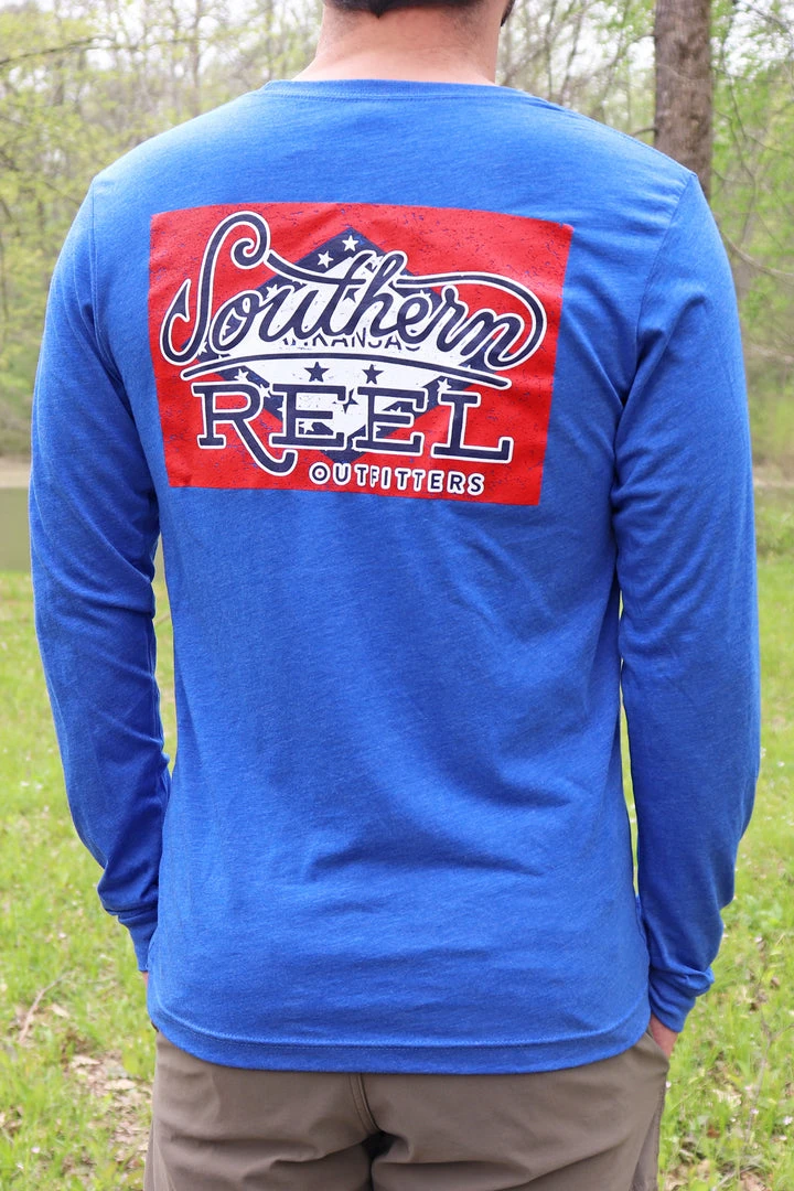 Southern Reel Outfitters Logo LS T-Shirt On Arkansas Flag SRO Apparel 1 Southern Reel Outfitters Logo LS T-Shirt On Arkansas Flag SRO Apparel